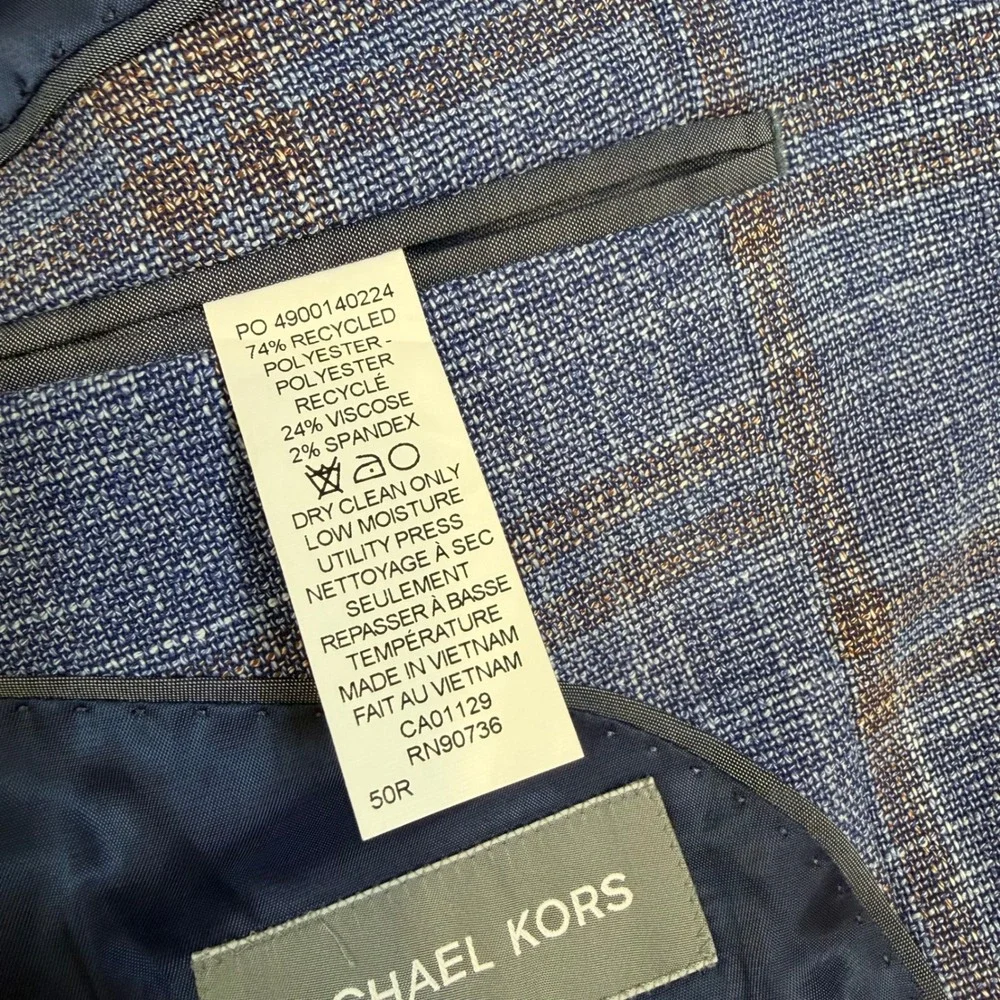 Michael Kors Mens 50R Blue Plaid Two Button Blazer Sport Coat Jacket